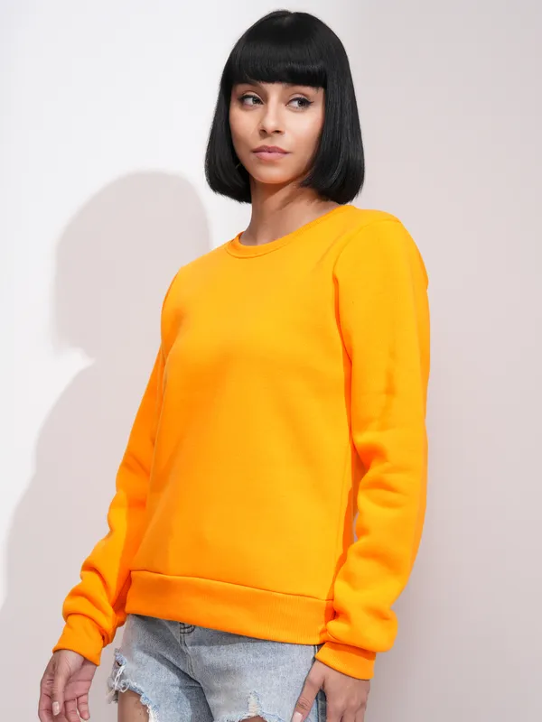  Tokyo Talkies Women Orange Solid Pullover Round Neck Sweatshirts