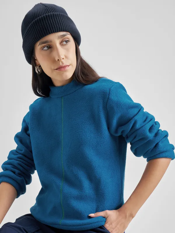 Tokyo Talkies Women Teal High Neck Sweatshirts