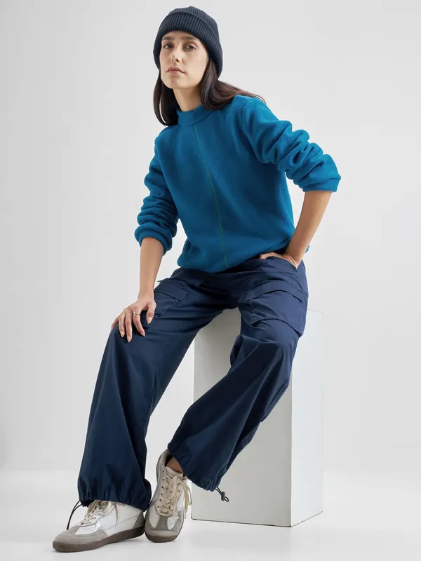 Tokyo Talkies Women Teal High Neck Sweatshirts