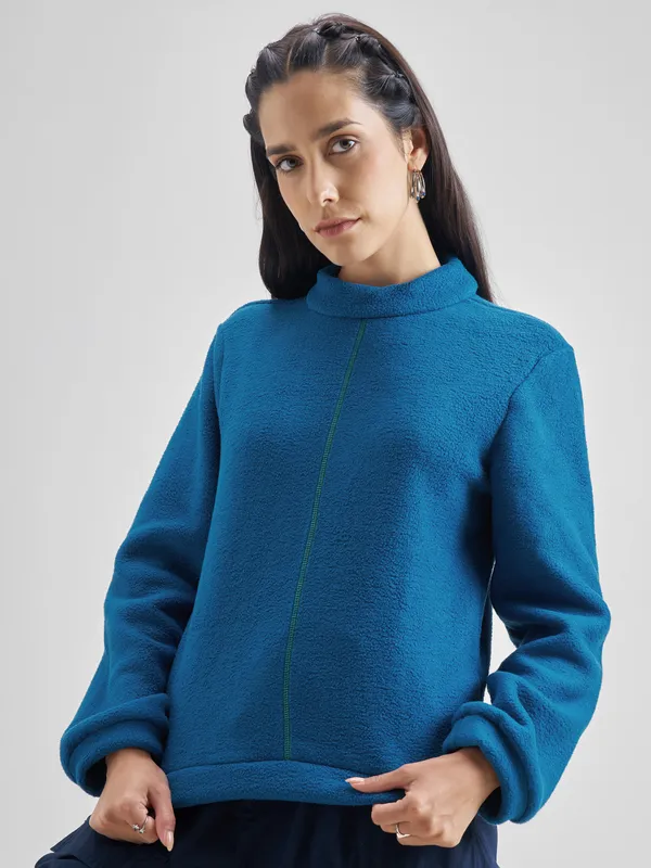 Tokyo Talkies Women Teal High Neck Sweatshirts