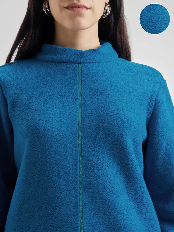  Tokyo Talkies Women Teal High Neck Sweatshirts