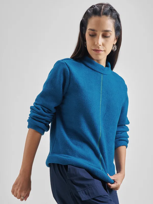  Tokyo Talkies Women Teal High Neck Sweatshirts