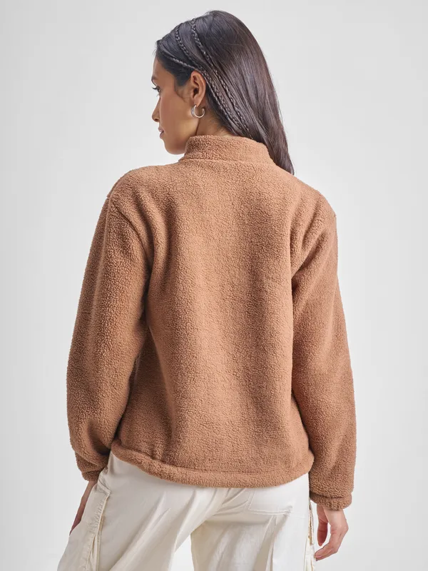 Tokyo Talkies Women Brown Printed Pullover High Neck Sweatshirt