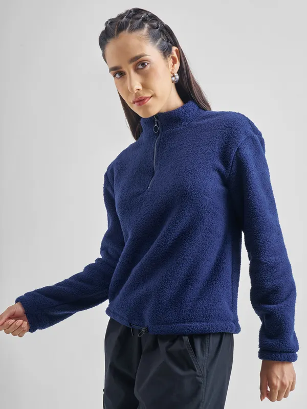  Tokyo Talkies Women Navy Blue High Neck Sweatshirts