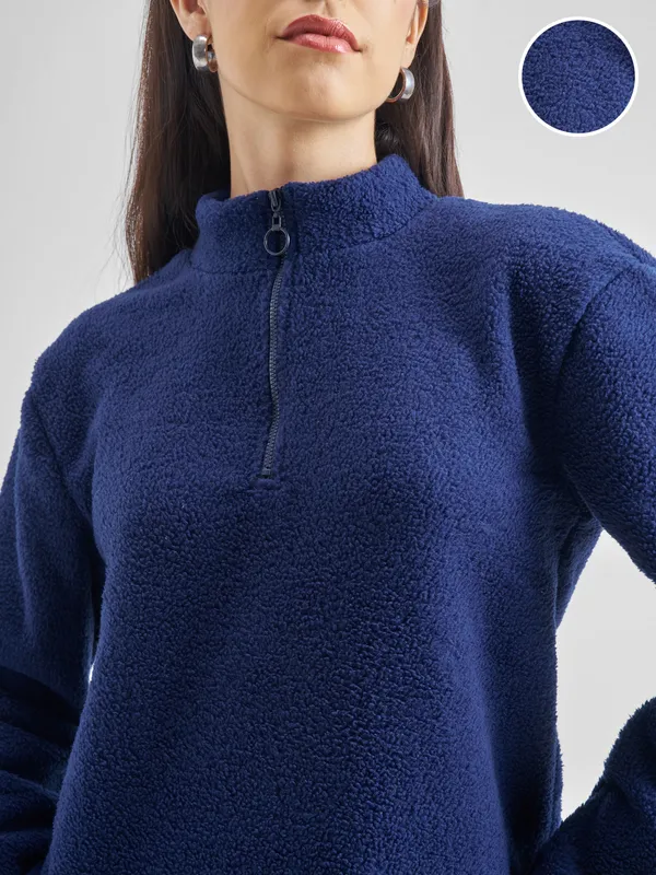  Tokyo Talkies Women Navy Blue High Neck Sweatshirts