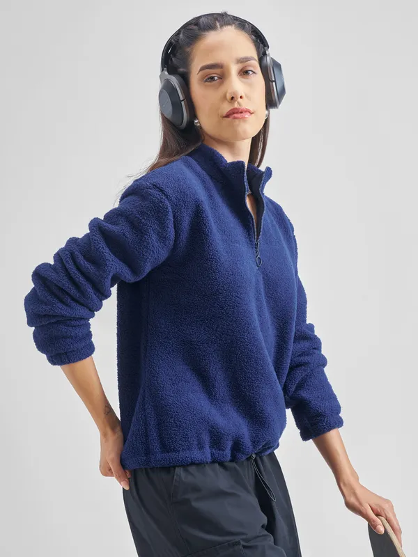  Tokyo Talkies Women Navy Blue High Neck Sweatshirts
