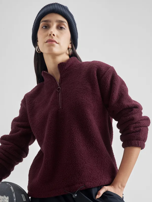  Tokyo Talkies Women Maroon High Neck Sweatshirts
