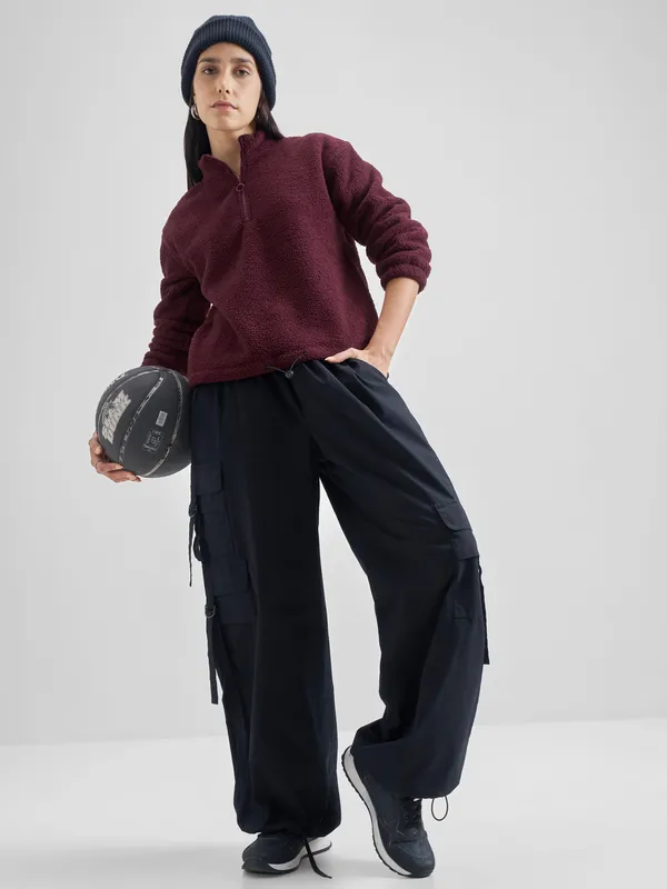  Tokyo Talkies Women Maroon High Neck Sweatshirts