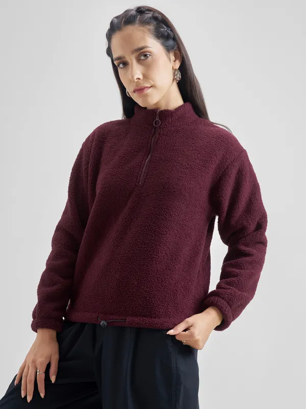  Tokyo Talkies Women Maroon High Neck Sweatshirts