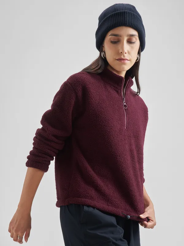  Tokyo Talkies Women Maroon High Neck Sweatshirts