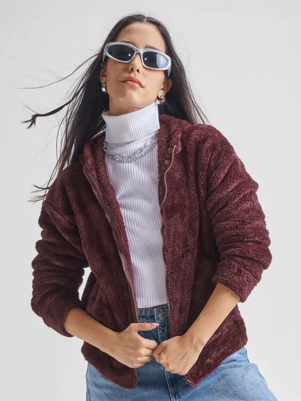  Tokyo Talkies Women Maroon Hood Sweatshirts