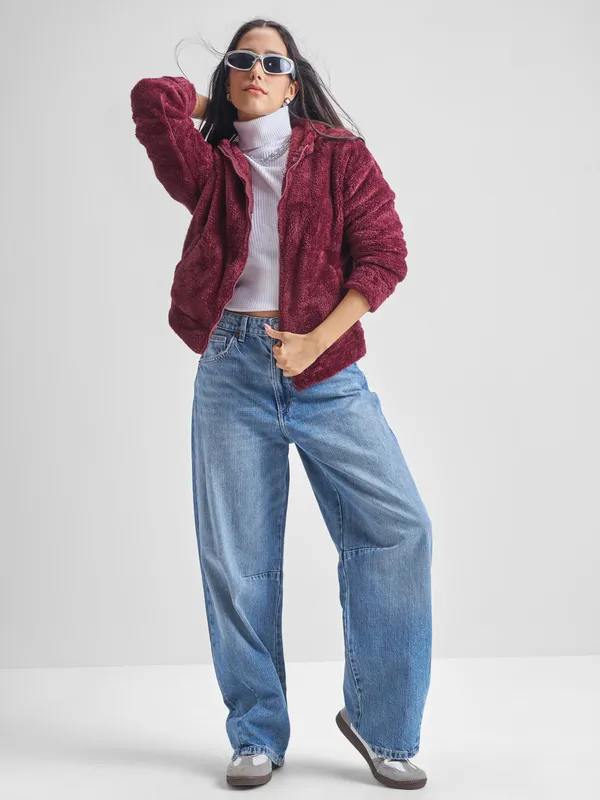  Tokyo Talkies Women Maroon Hood Sweatshirts