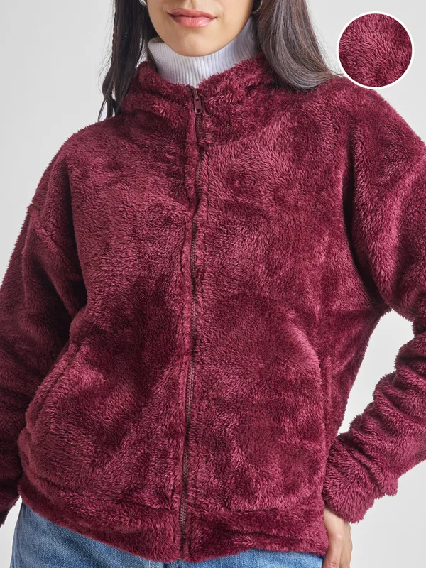  Tokyo Talkies Women Maroon Hood Sweatshirts