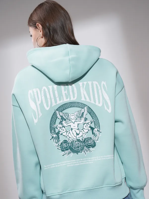 Tokyo Talkies Women Blue Hooded Sweatshirt