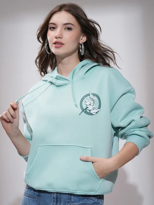 Tokyo Talkies Women Blue Hooded Sweatshirt
