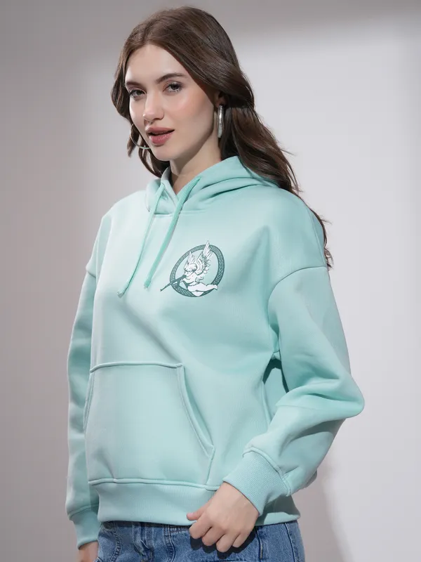 Tokyo Talkies Women Blue Hooded Sweatshirt