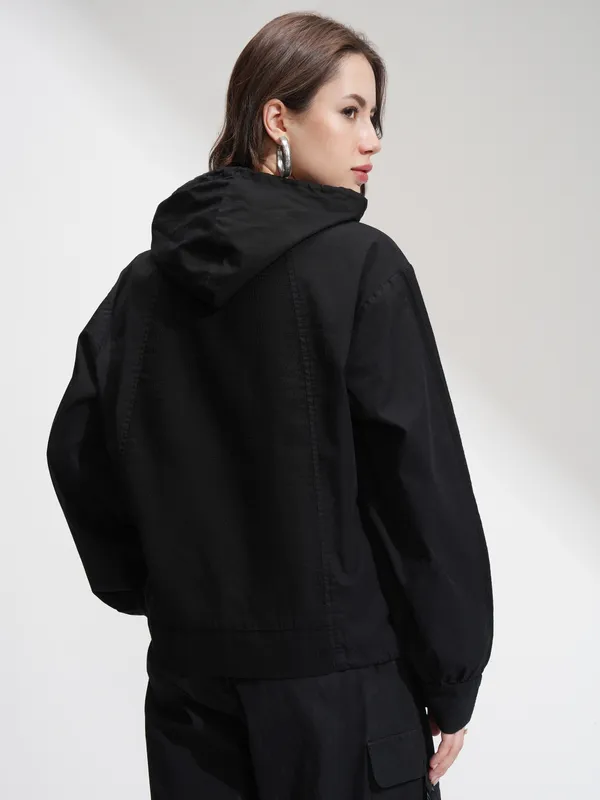 Tokyo Talkies Women Black Hoodie Sweatshirt