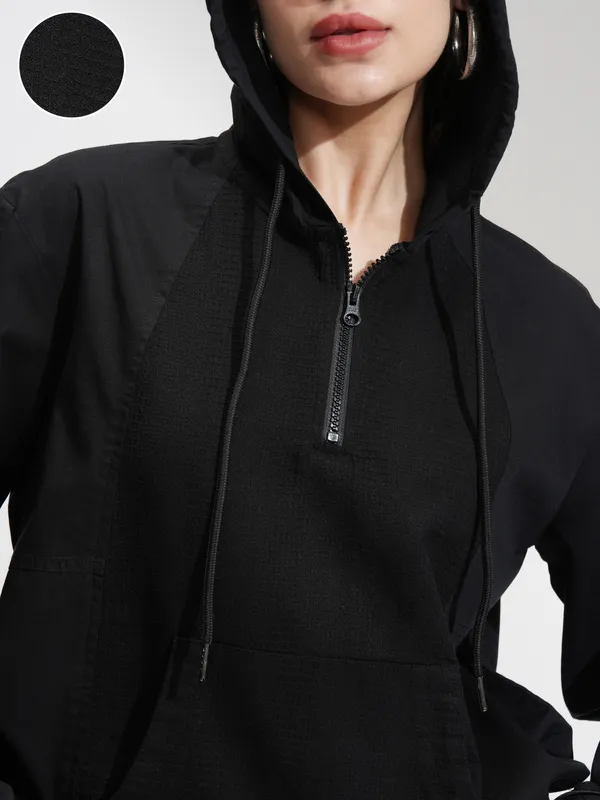 Tokyo Talkies Women Black Hoodie Sweatshirt