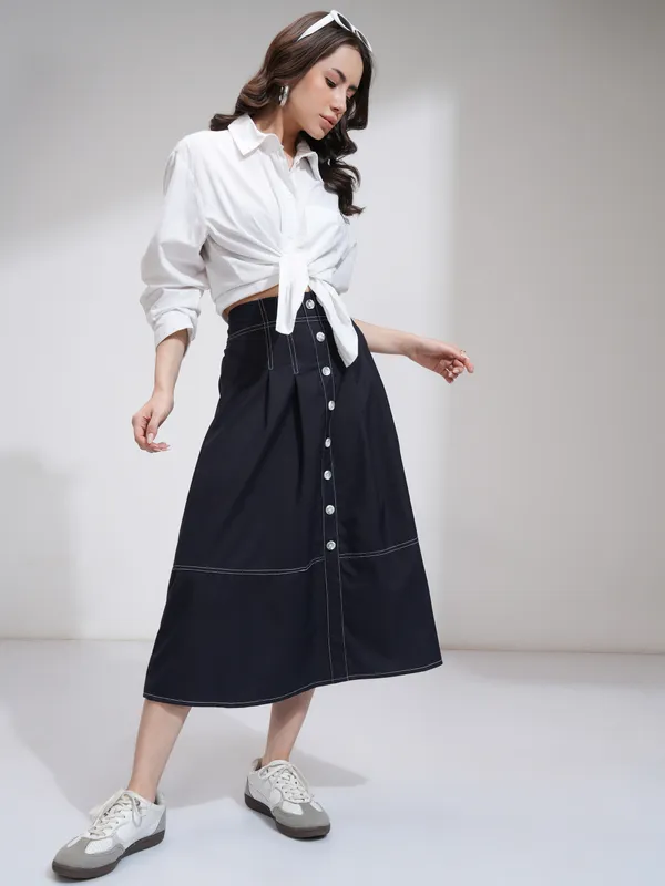  Tokyo Talkies Women Navy Blue Midi Skirts