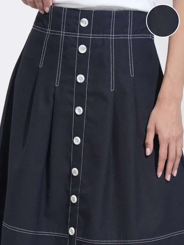 Tokyo Talkies Women Navy Blue Midi Skirt