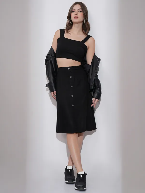 Tokyo Talkies Women Black Midi Skirt