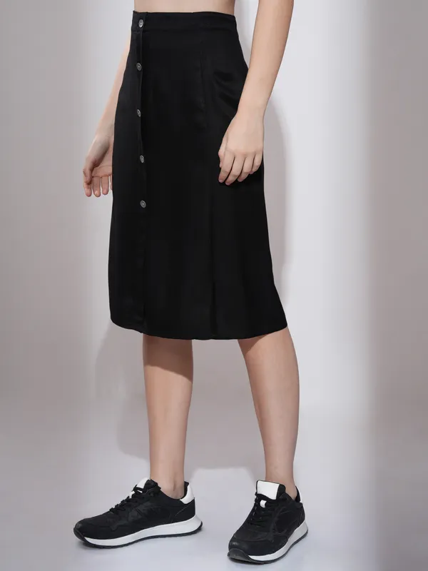 Tokyo Talkies Women Black Midi Skirt