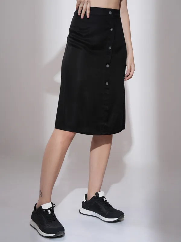 Tokyo Talkies Women Black Midi Skirt
