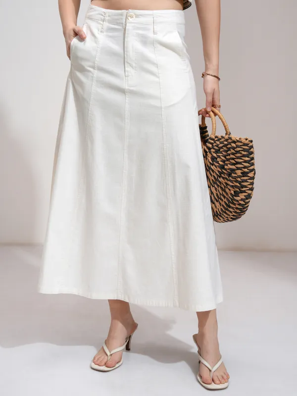 Tokyo Talkies Women Off White Midi Skirt