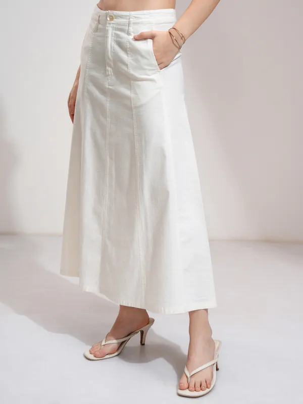 Tokyo Talkies Women Off White Midi Skirt