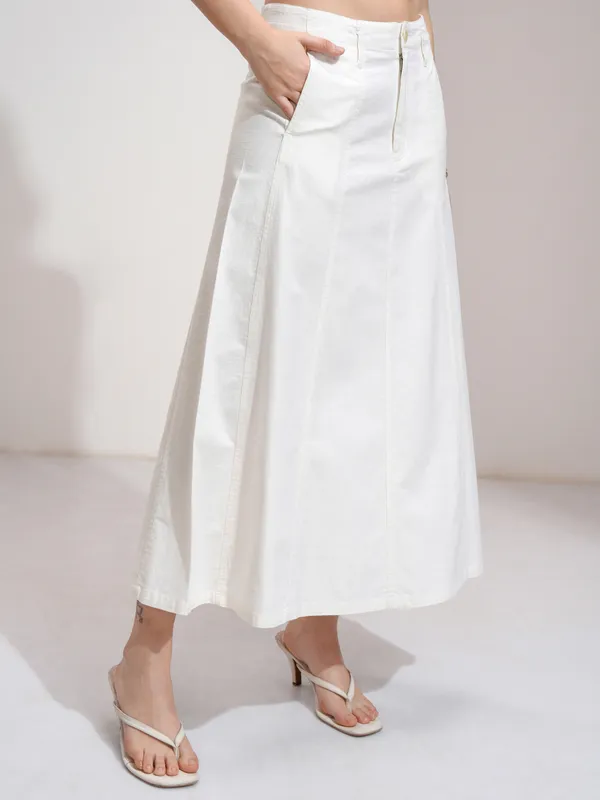 Tokyo Talkies Women Off White Midi Skirt