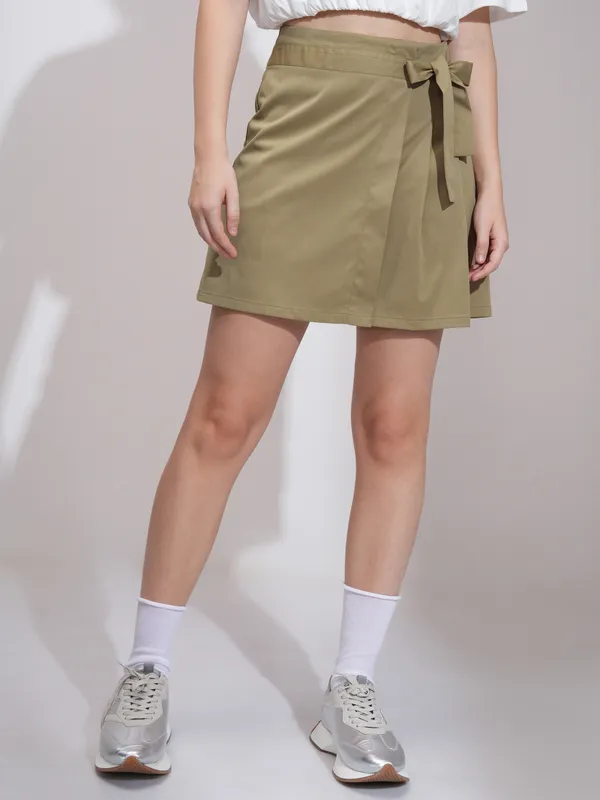 Tokyo Talkies Women Khaki Mini Skirt