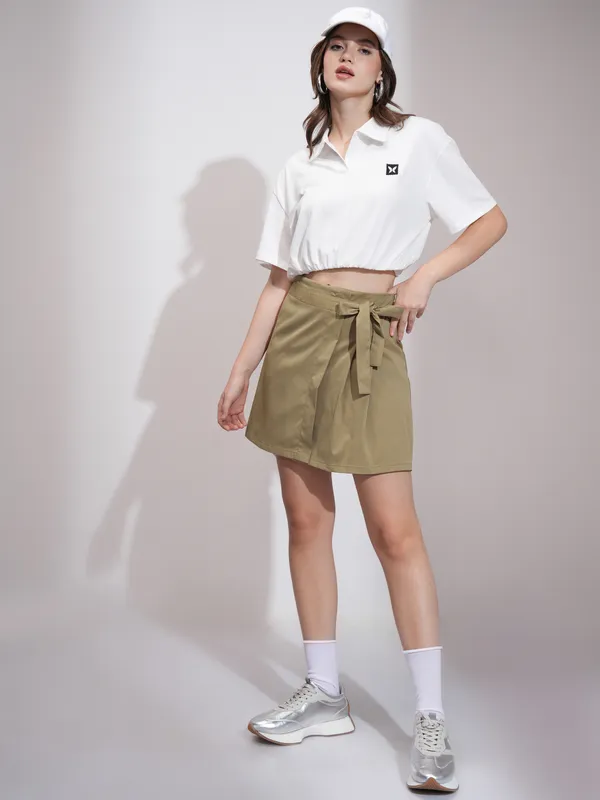 Tokyo Talkies Women Khaki Mini Skirt