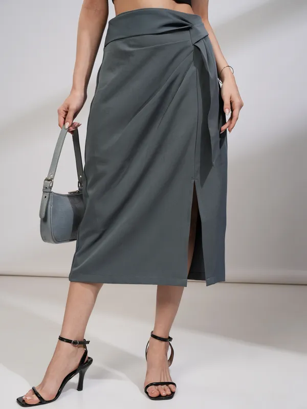 Tokyo Talkies Women Grey Midi Skirt