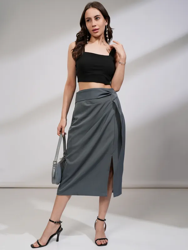 Tokyo Talkies Women Grey Midi Skirt