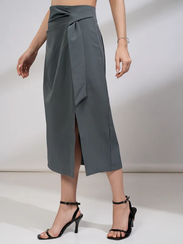 Tokyo Talkies Women Grey Midi Skirt