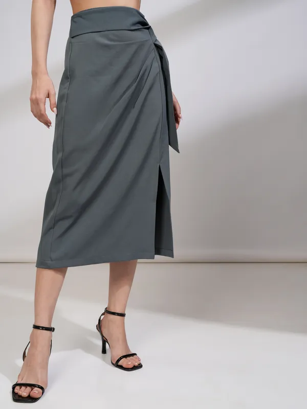 Tokyo Talkies Women Grey Midi Skirt