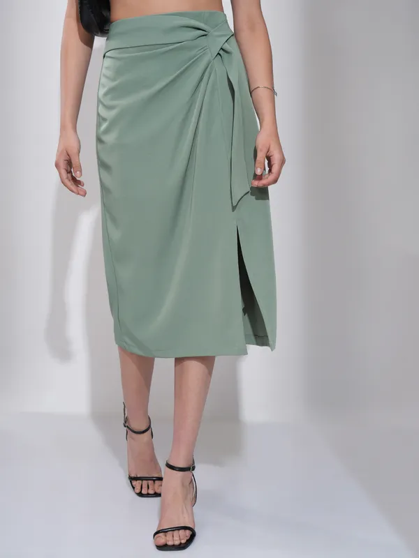 Tokyo Talkies Women Green Midi Skirt