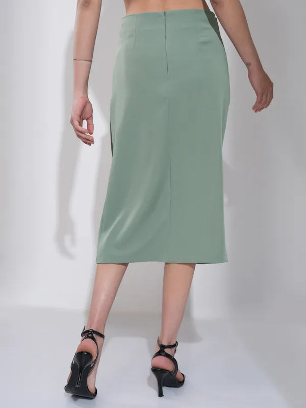 Tokyo Talkies Women Green Midi Skirt