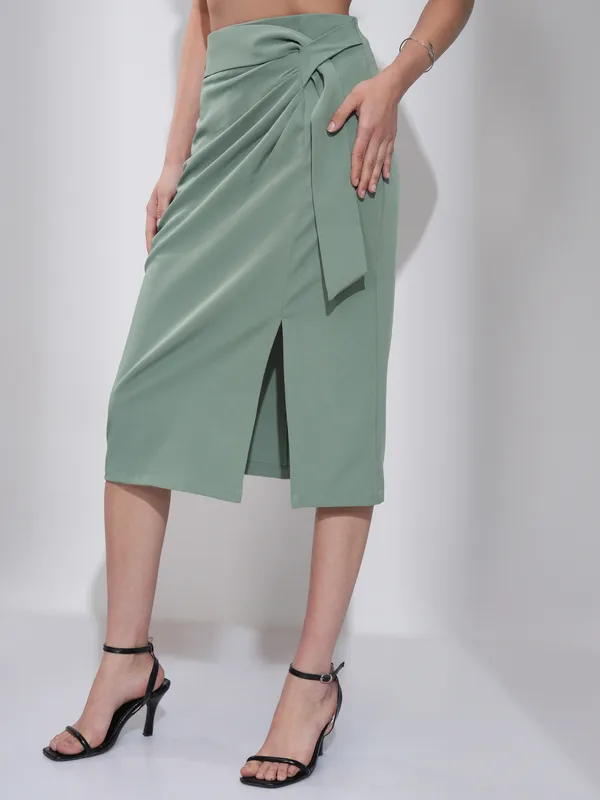 Tokyo Talkies Women Green Midi Skirt