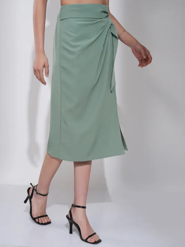 Tokyo Talkies Women Green Midi Skirt