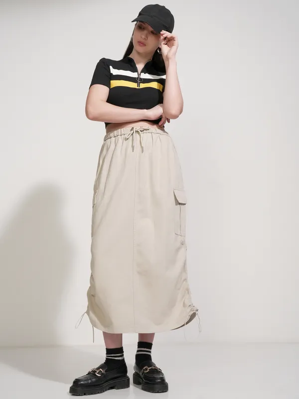 Tokyo Talkies Women Beige Above Knee Skirt