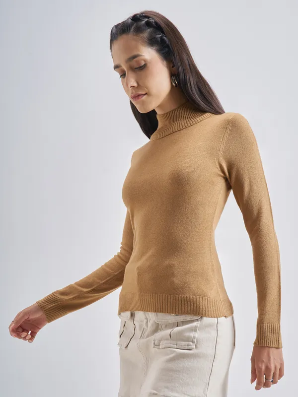  Tokyo Talkies Women Beige Turtle Neck Sweaters