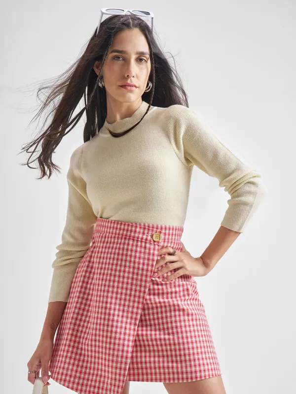  Tokyo Talkies Women Beige Round Neck Sweaters