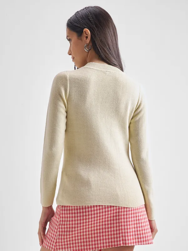  Tokyo Talkies Women Beige Round Neck Sweaters