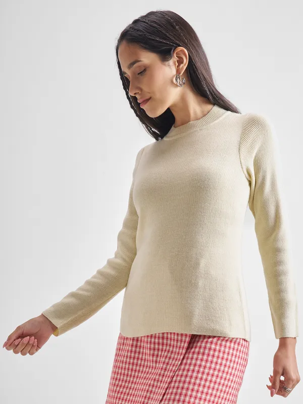  Tokyo Talkies Women Beige Round Neck Sweaters