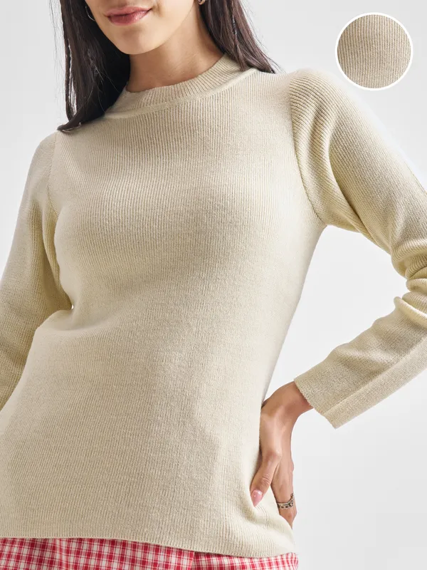  Tokyo Talkies Women Beige Round Neck Sweaters