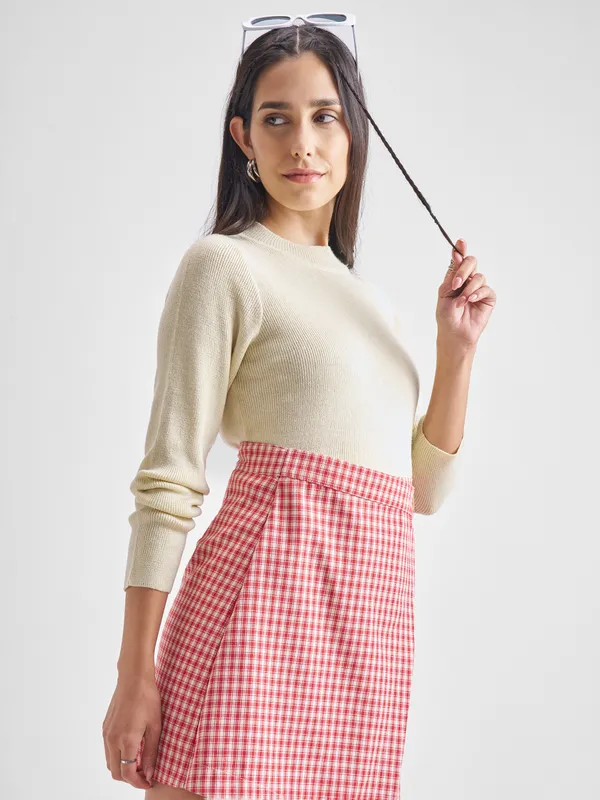  Tokyo Talkies Women Beige Round Neck Sweaters