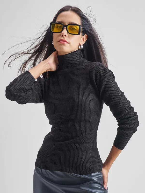  Tokyo Talkies Women Black Turtle Neck Sweaters