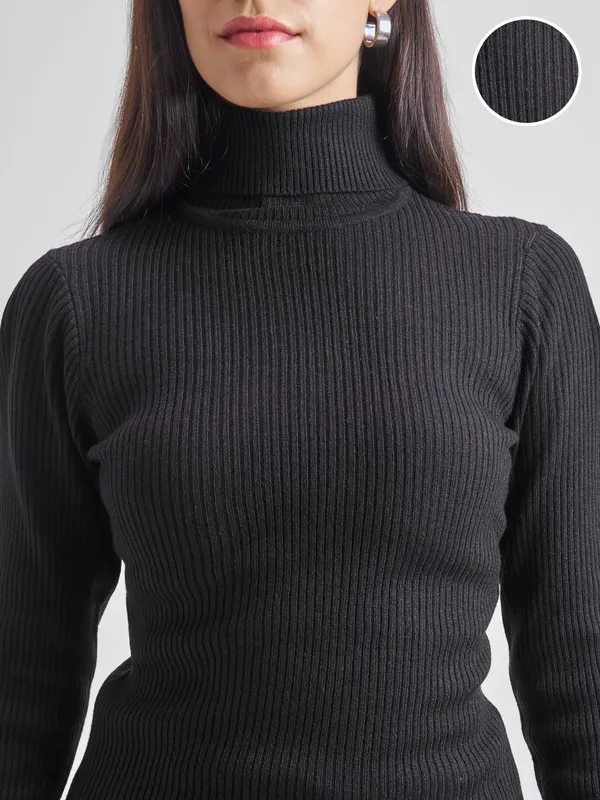  Tokyo Talkies Women Black Turtle Neck Sweaters
