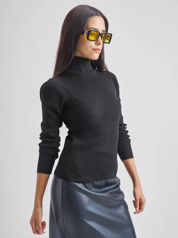  Tokyo Talkies Women Black Turtle Neck Sweaters